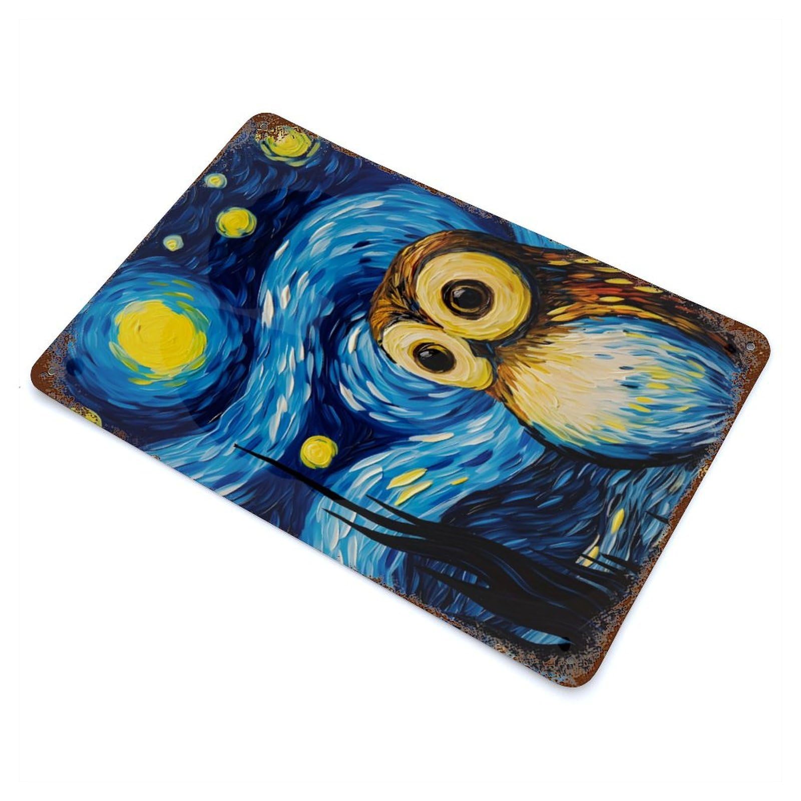 The Starry Night Owl Vintage Metal Tin Sign 11.8"x7.9", Novelty Wall Decor for Garage, Pub Or Kitchen
