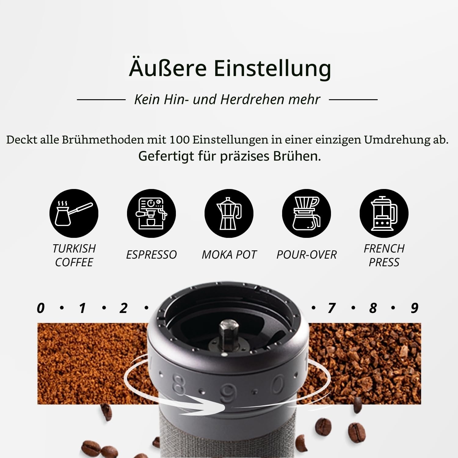 1Zpresso K-Ultra Manuelle Kaffeemühle Eisengrau mit konischen Mahlwerk aus Edelstahl, Intuitive numerische Einstellung, Magnetischer Behälter mit 40g Kapazität