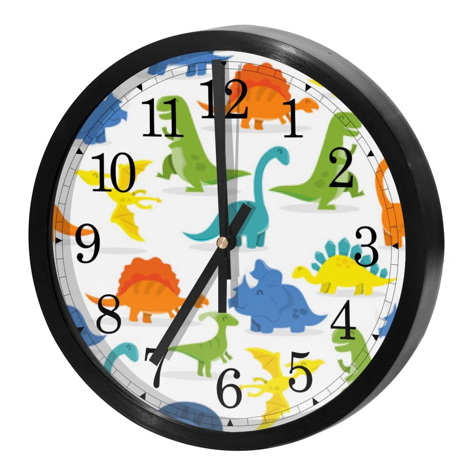 Horloge murale silencieuse pour chambre d'enfant sans tic-tac motif dinosaure