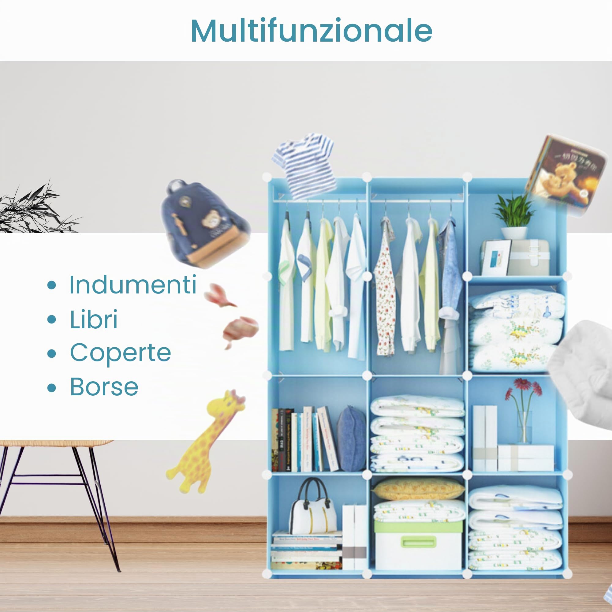 MAGIC SELECT Armadio Modulare per Bambini, Scaffalatura Modulare, Armadio per Bambini, Organizer Modulare, Scaffale per la Casa, 12 Moduli, 140x105 cm