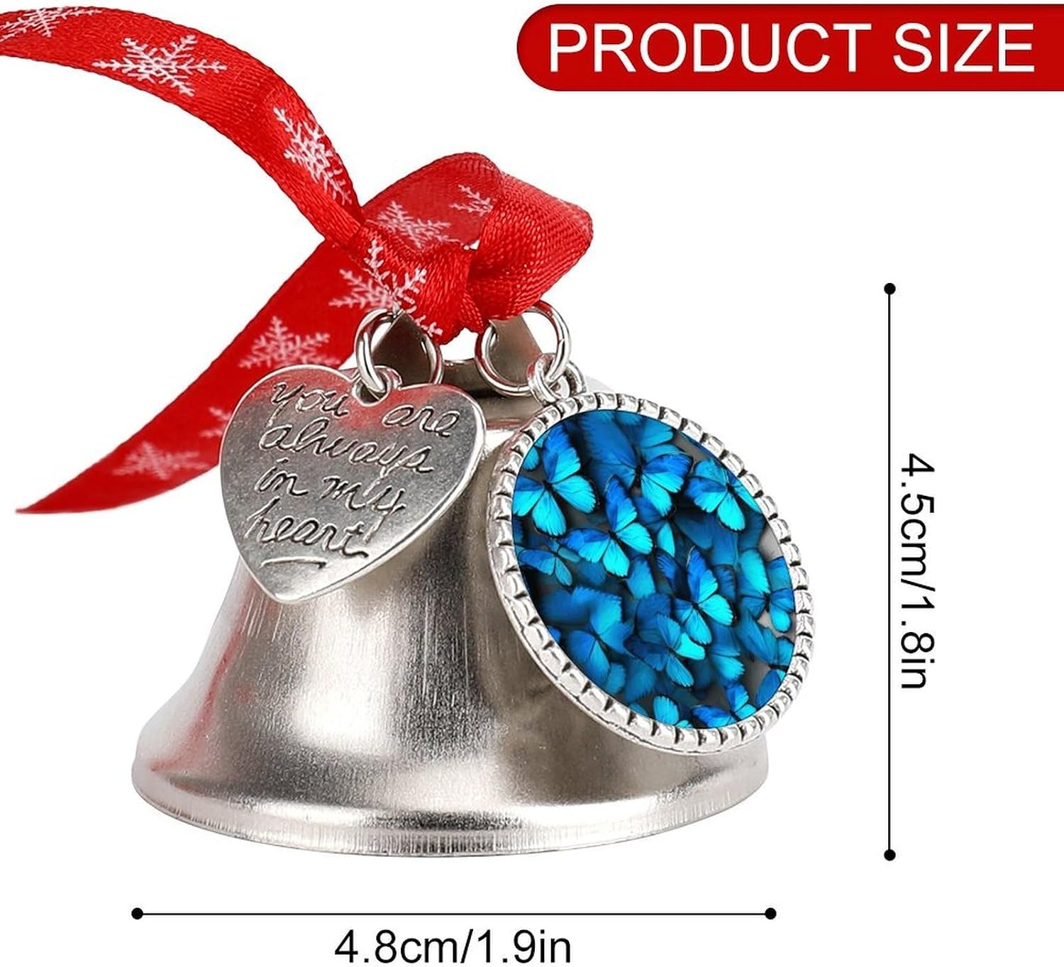 Many Blue Butterfly Christmas Bells Ornaments Tree Jingle Bells Decors Xmas Silver Bell Hanging Decoration Pendants for Weddings Parties Christmas Wreaths