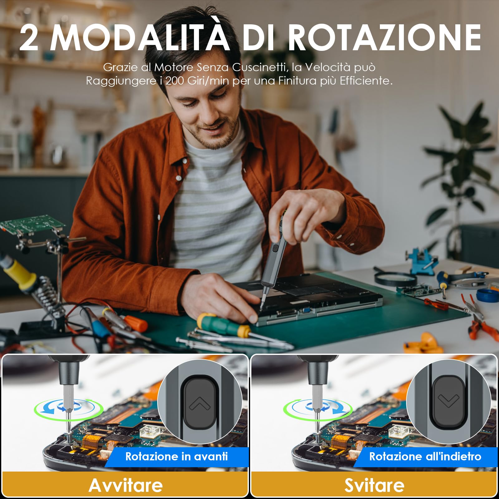 Cacciavite Elettrico Di Precisione 74-in-1, Mini Giravite Elettrico Con 64 Bit S2, 5 Livelli Di Coppia, 4 Luci LED, Electric Screwdriver Per Riparazioni Fini