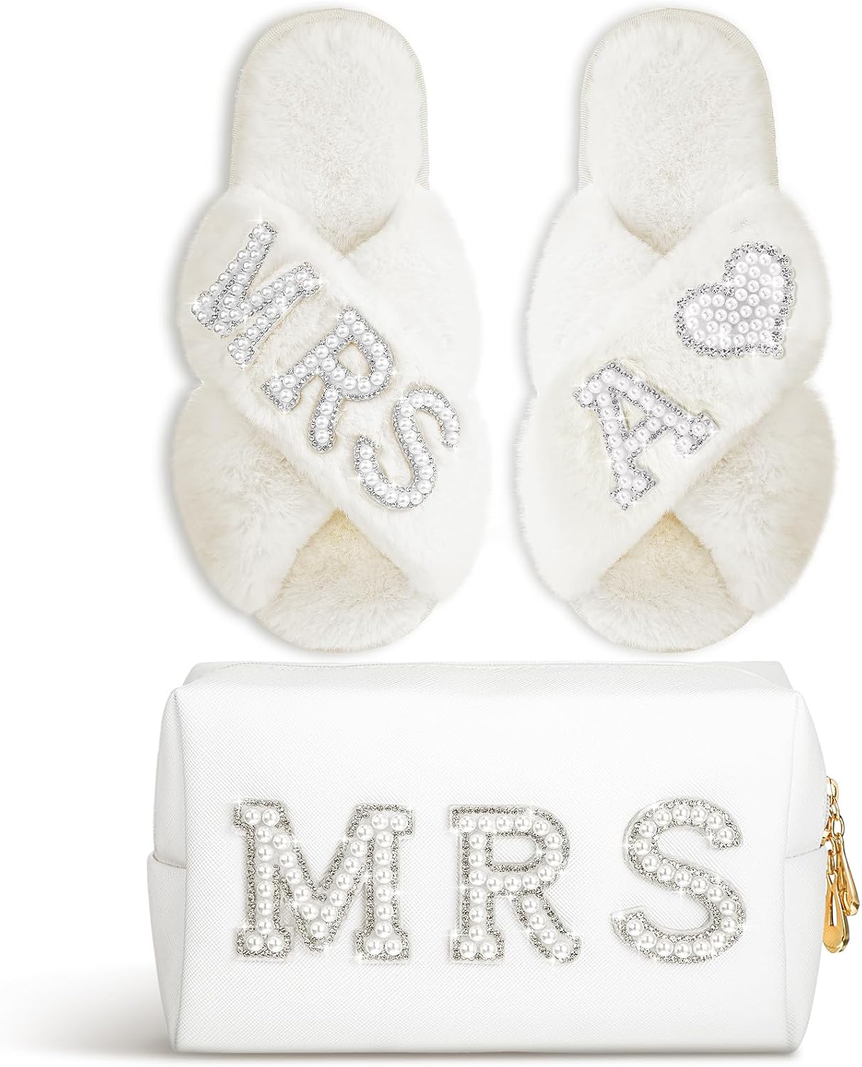 Xtinmee Personalized Initial Wedding Bride Slipper Mrs Pearl Letter Makeup Bag Bachelorette Party Bridal Shower Wedding Gifts(G)