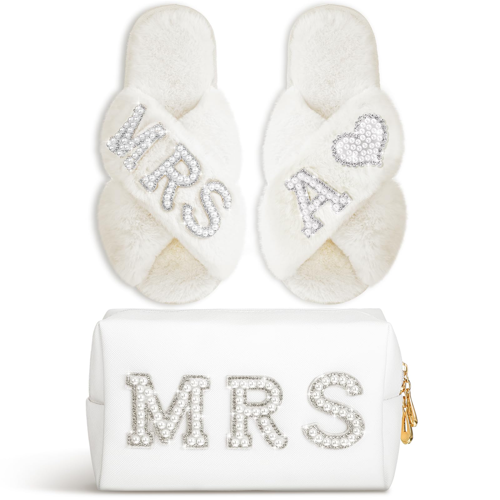 Xtinmee Personalized Bride Slipper Mrs Letter Makeup Bag for Wedding Day, A
