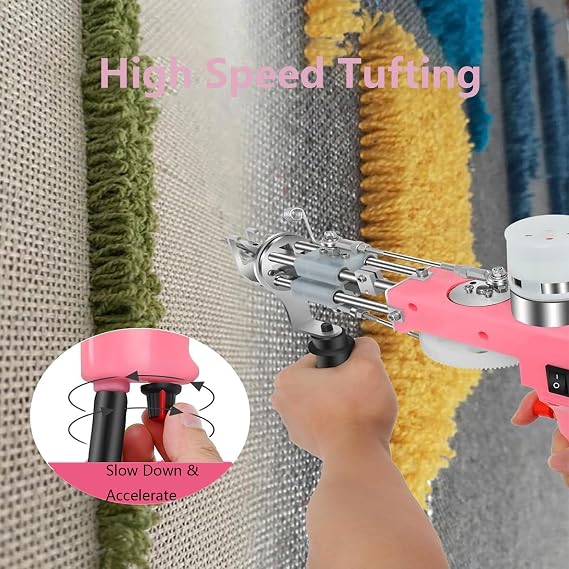 Electric Carpet Tufting Machine, Hand Held Cut Pile/Loop Machine, High Speed Carpet Weaving Tufting Machine for Carpet Industry, Pile Height Adjustable,Blue