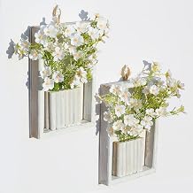 2 Pcs Artificial Flowers Wall Hanging Decor Australian Wintersweet 3D Decorative Painting Retro Vintage Wooden Frame Size: 9" x 6" (White)