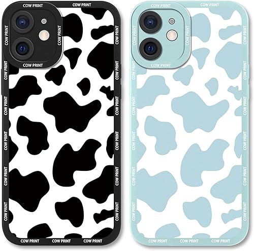 Paquete de 2 bonitas fundas de teléfono para Apple iPhone 13 Mini de 5.4 pulgadas, funda de silicona delgada y suave con estampado de vaca para