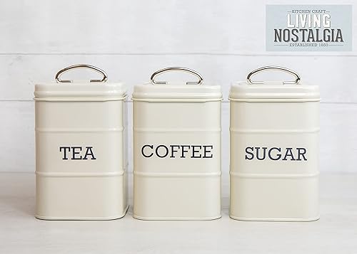 Miniatura 5 de Kitchen Craft Living Nostalgia - Recipientes para té, café y azúcar en caja de regalo, acero, crema antigua, juego de 3 piezas, mediano,