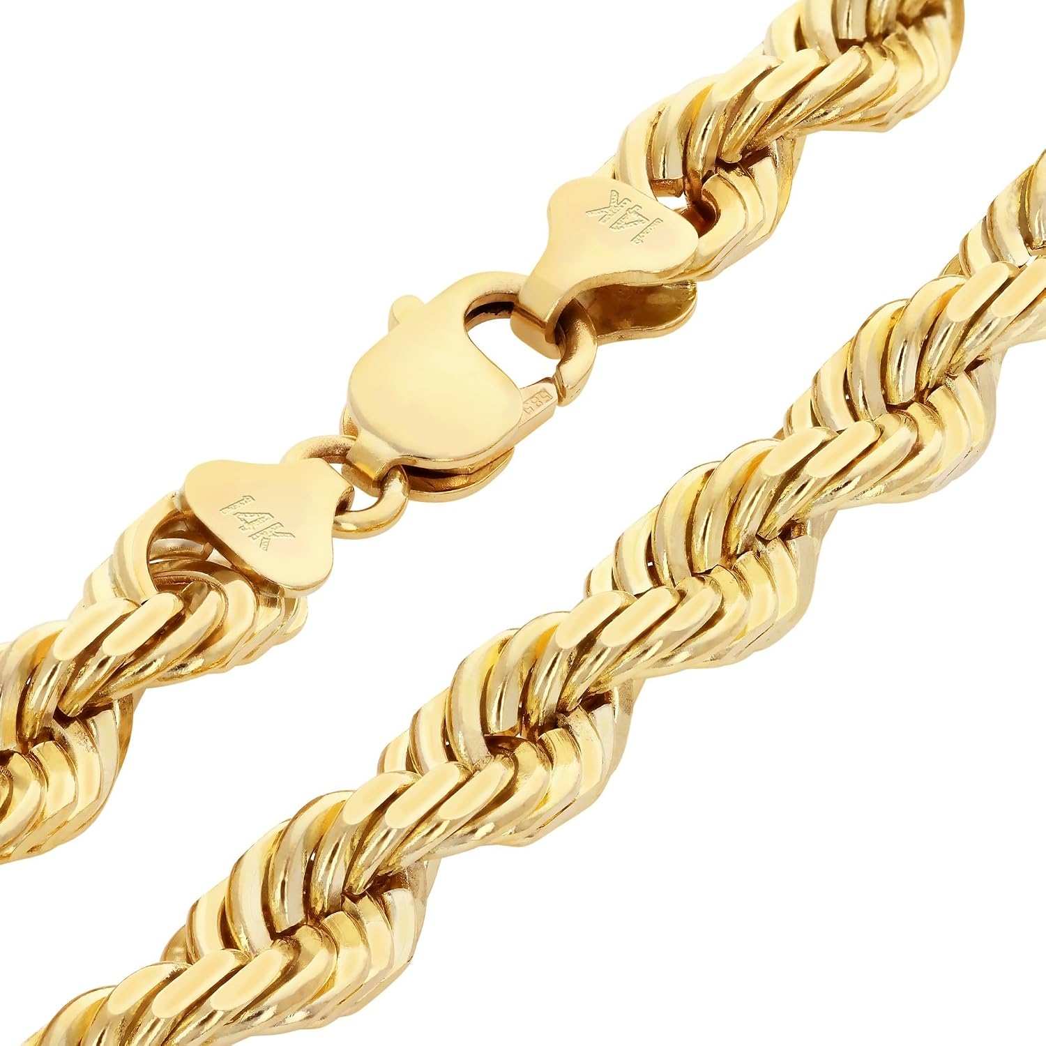 Nuragold 14k Yellow Gold 10mm Rope Chain Diamond Cut Bracelet (8"-9") Italian Jewelry for Men
