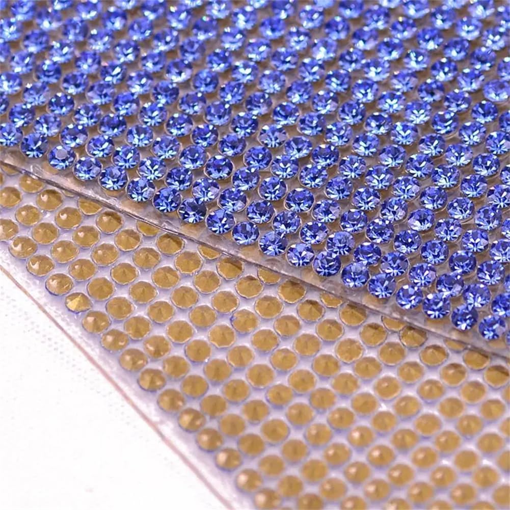 24X40cm Rainbow Crystal Fabric Self Adhesive Rhinestones Ribbon Glass Crystal Banding Beads Trim Light Blue Self Adhesive Design