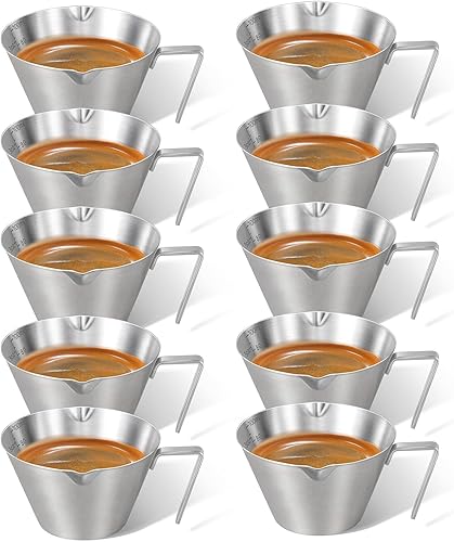 Miniatura 12 de 2 piezas de tazas de espresso de acero inoxidable con asa, taza medidora de metal de doble boquilla con doble escala, taza de espresso con boca en