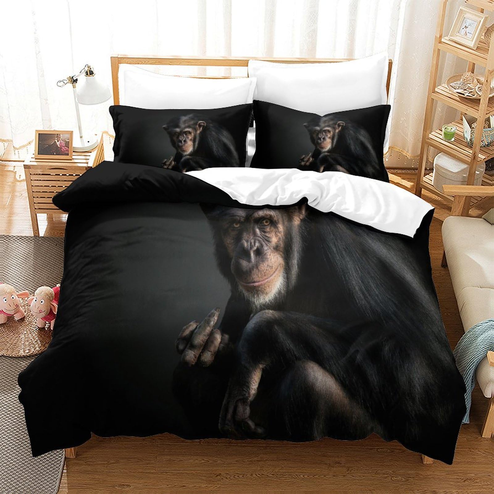 P1S9U7W5Y Realistic Monkey 3D Printed Microfiber 3pcs Duvet Cover Set Animal Bedding SuperKing