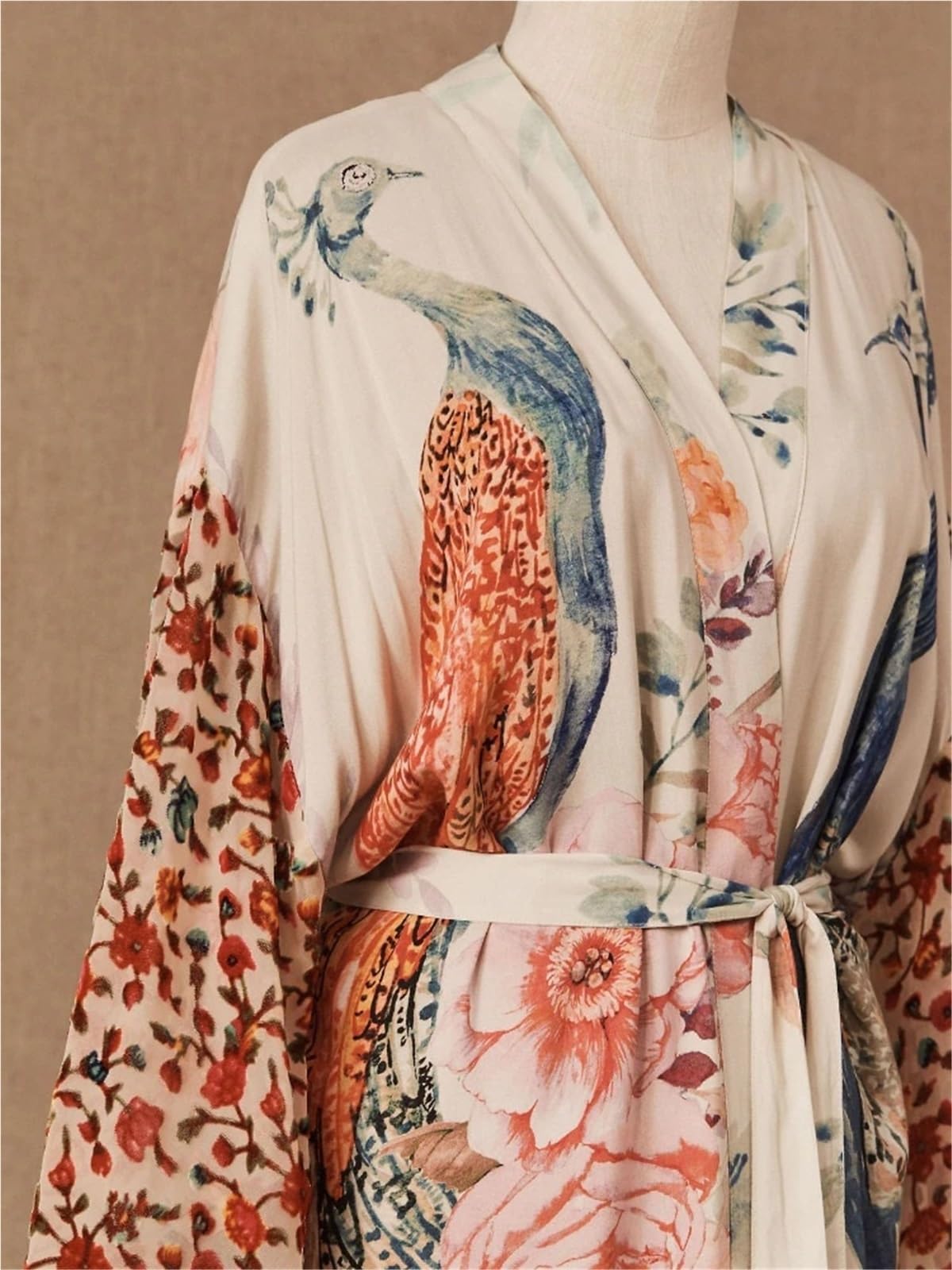 Langes Strandkleid aus Chiffon Strandüberzug for Damen, bedruckter Badeanzug, Wickelkleider mit Gürtel, Badeanzüge am Meer, Strandmode