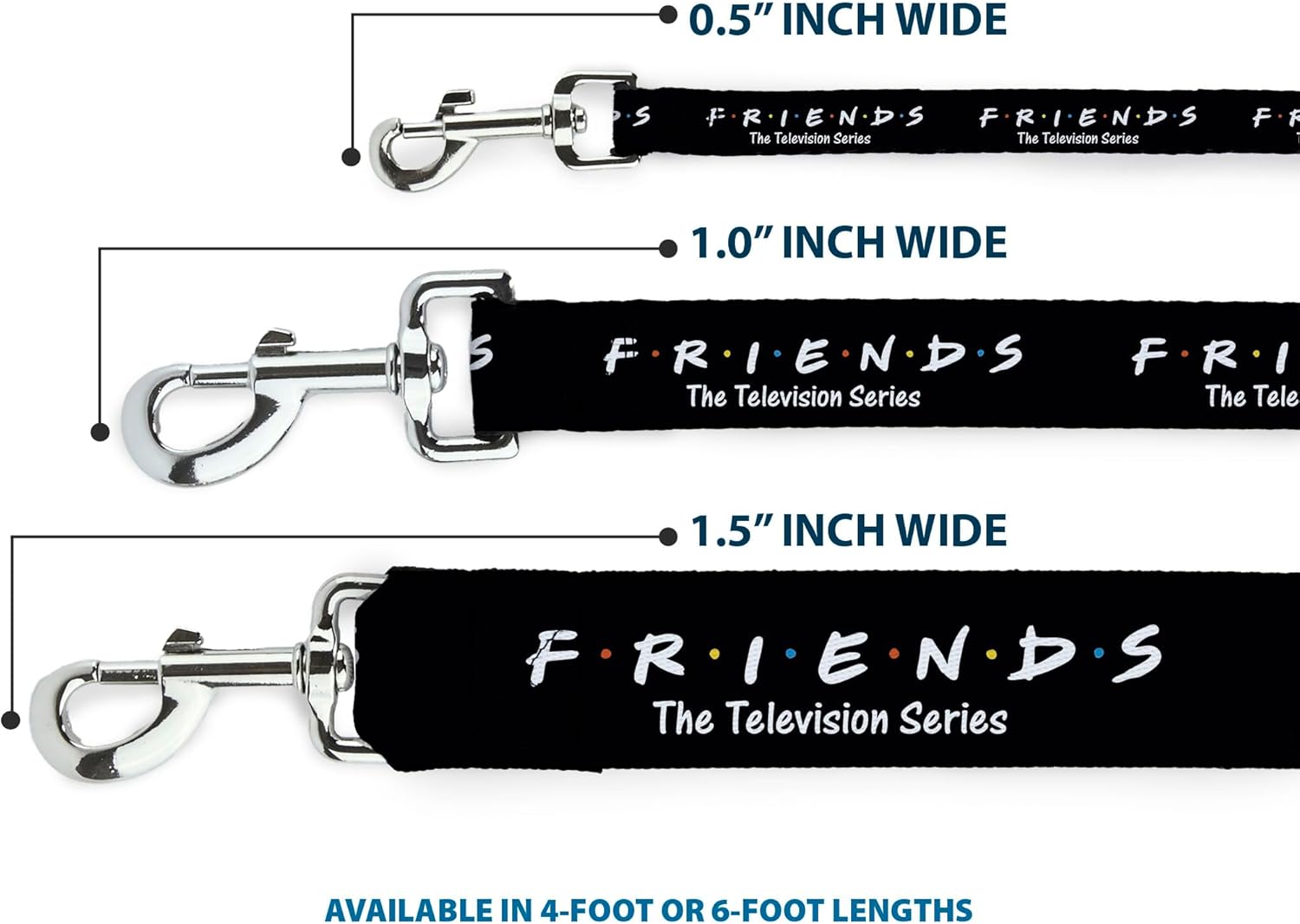 Friends Pet Leash, Dog Leash, Friends The Television Series Logo Black White Multi Color, 6 Feet Long 1.0 Inch Wide
