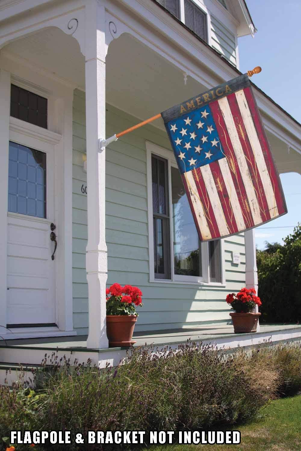 Toland Home Garden America 28 x 40 Inch Decorative Rustic Patriotic Red White Blue Star Stripe Wheat House Flag