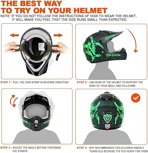 Miniatura 7 de Orthrus Casco para adultos y jóvenes con certificado DOT para motocross, ATV, motocross, motocicleta todoterreno (BIO-verde, L)
