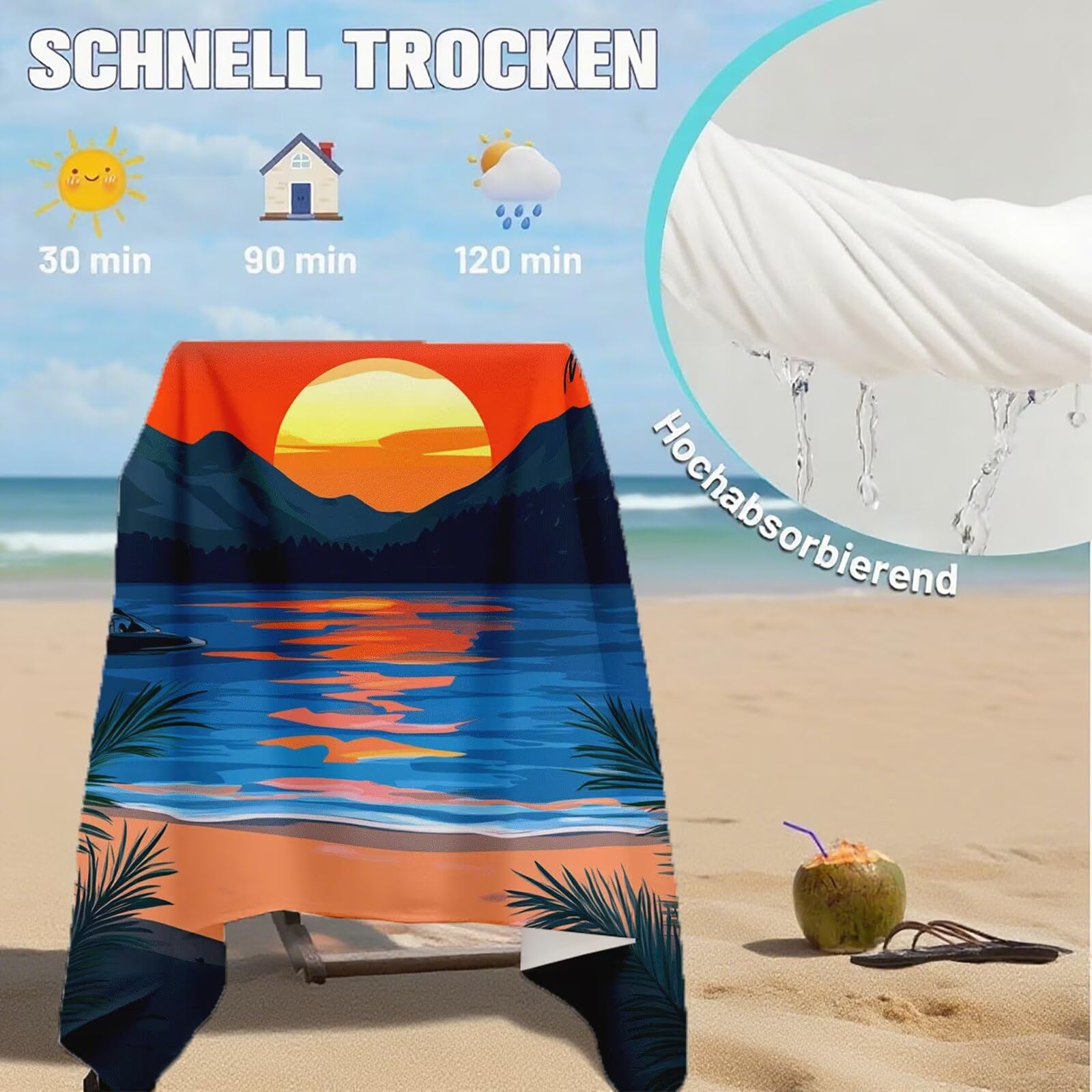 Telo Mare Microfibra, Telo Mare Grande 200x100 cm Set da 2, Antisabbia Asciugatura Rapida Assorbente Salvietta da Spiaggia Asciugamano per Palestra Piscina Viaggi Picnic, Regali Donna Estate Q-772