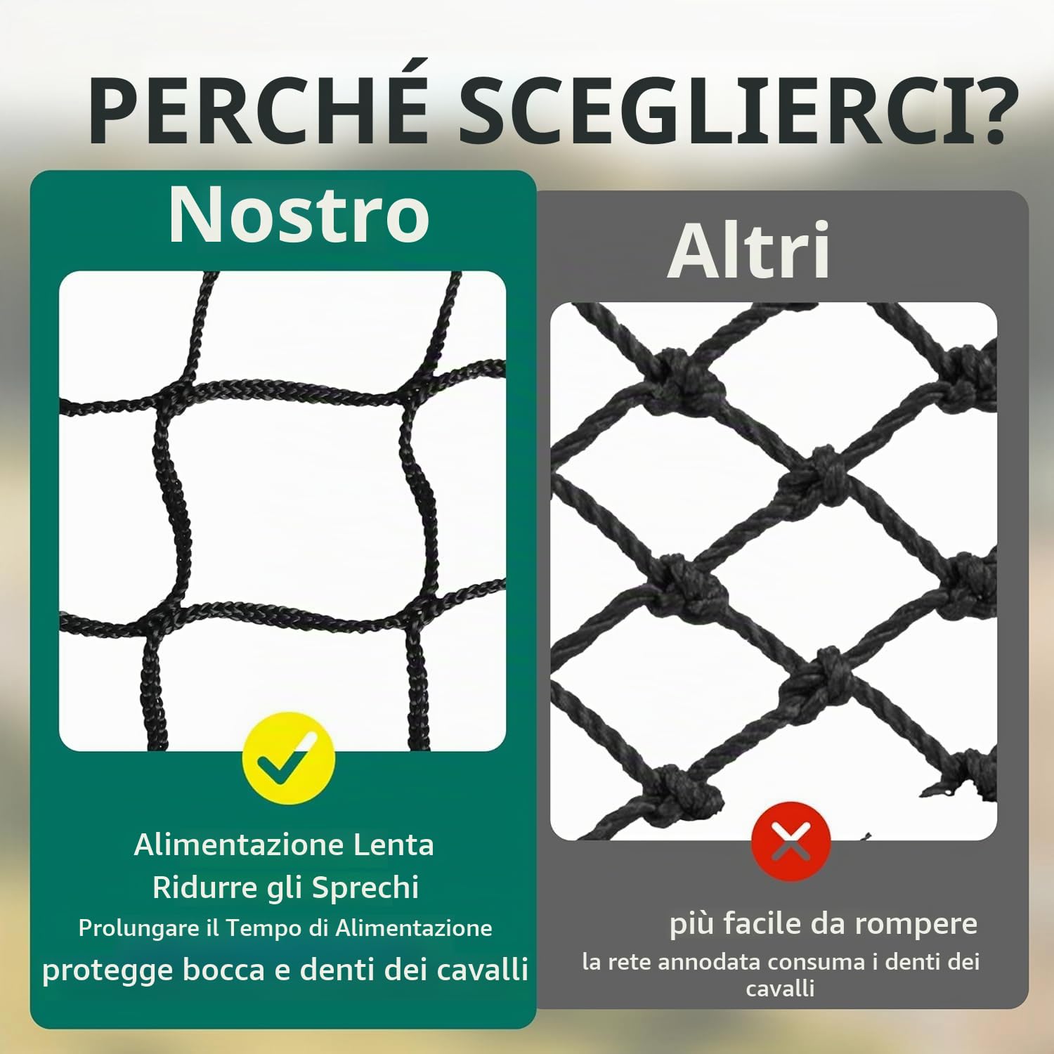 Rete per Fieno 150x150cm in PE - Sacco Alimentazione Lenta per Cavalli, Pecore, Camelidi, Adatto Ballerine Rotonde/Carrate, Resistente UV e Antigelo