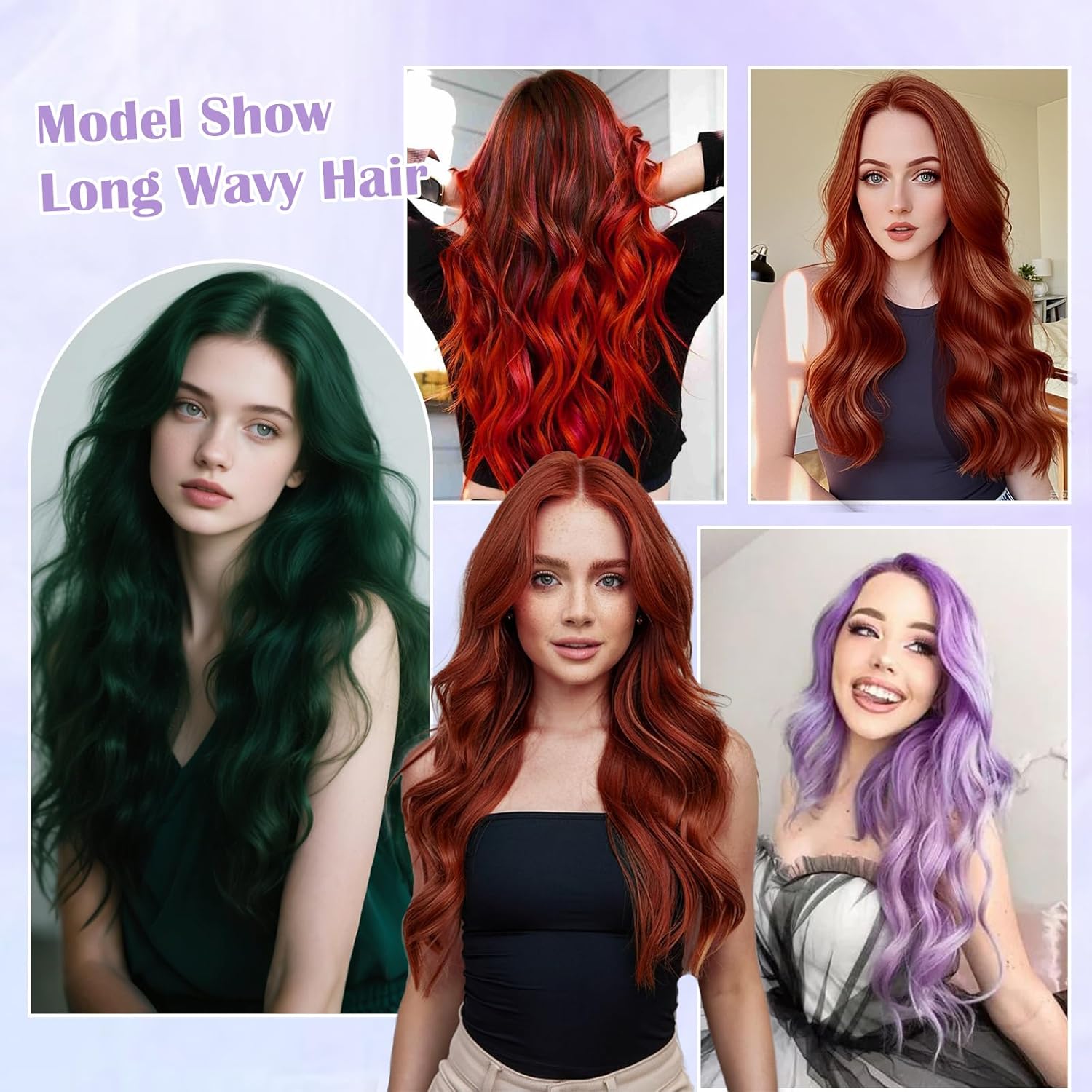 Long Purple Wavy Wig for Women 26 Inch Light Purple Middle Part Curly Synthetic Hair Wig Natural Look Heat Resistant Fiber for Daily Party Use