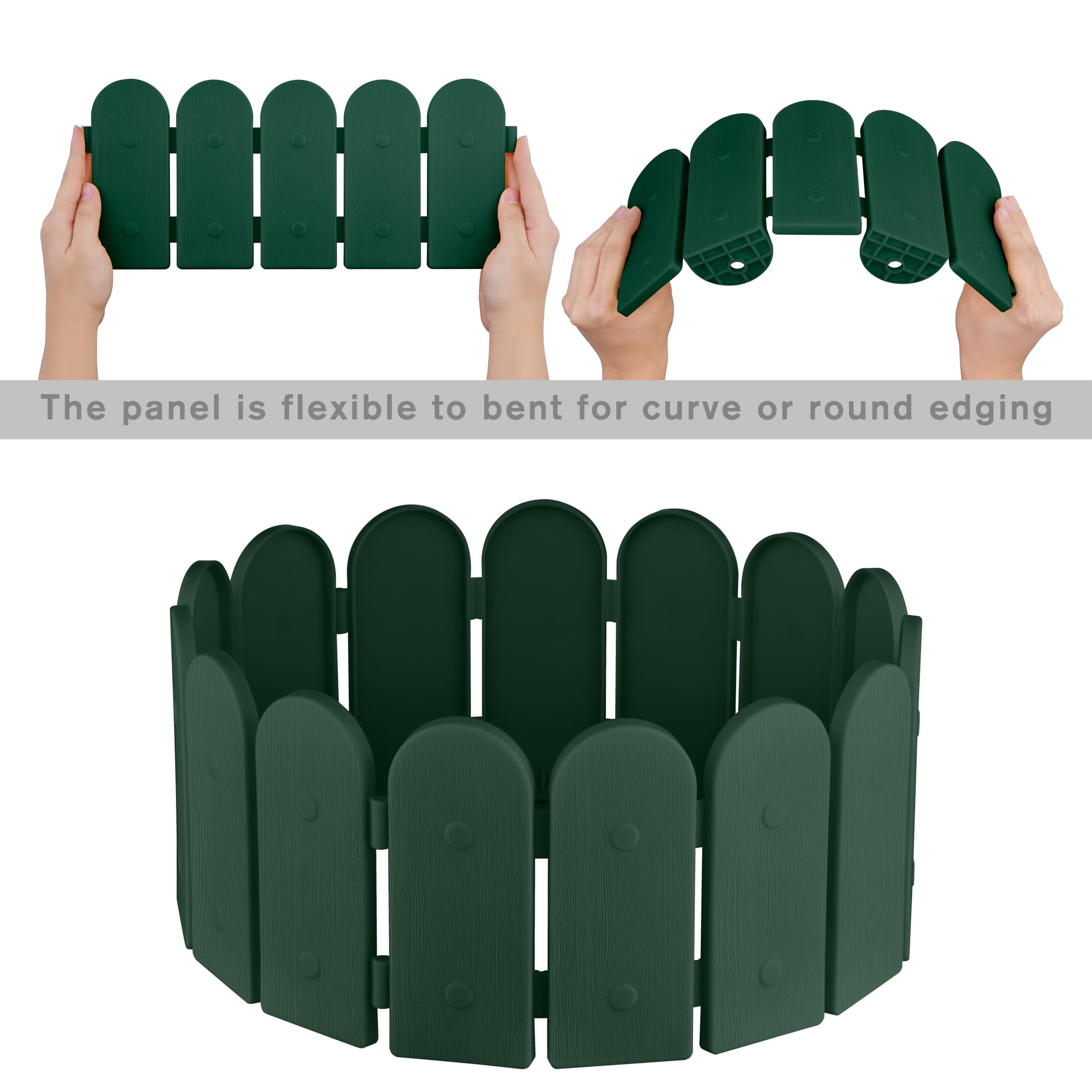 Evelyne Garteneinfassung – 16-teiliges Set, Holzzaun-Design, PP-Kunststoff – Für Rasenkanten & Beete (ca. 6 M)