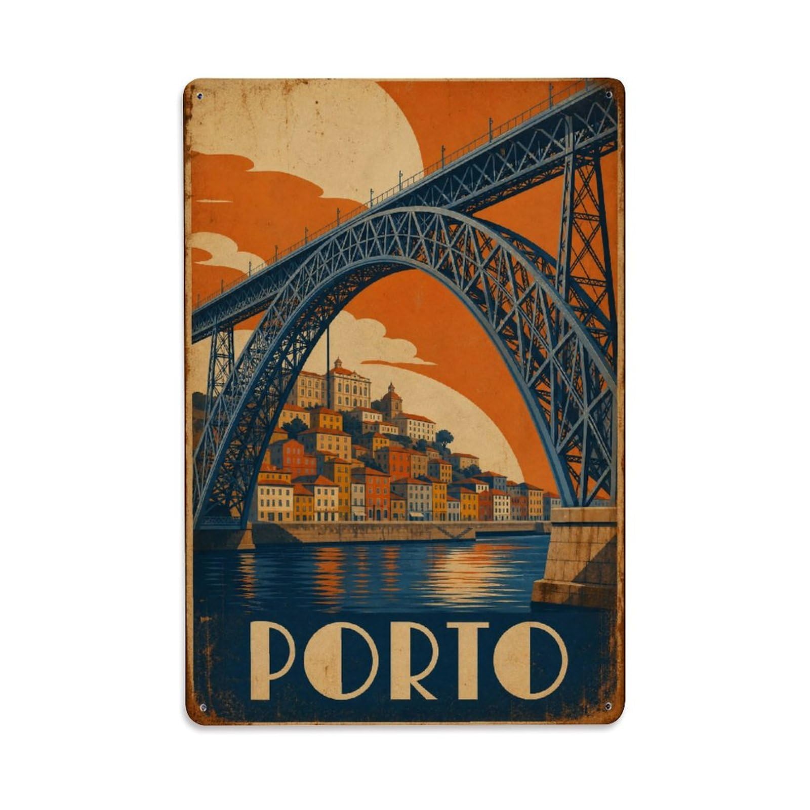 Yrnq 08X12inch Vintage Style Vintage Dom Luis Bridge Architectural Masterpiece Portugal Metal Tin Sign