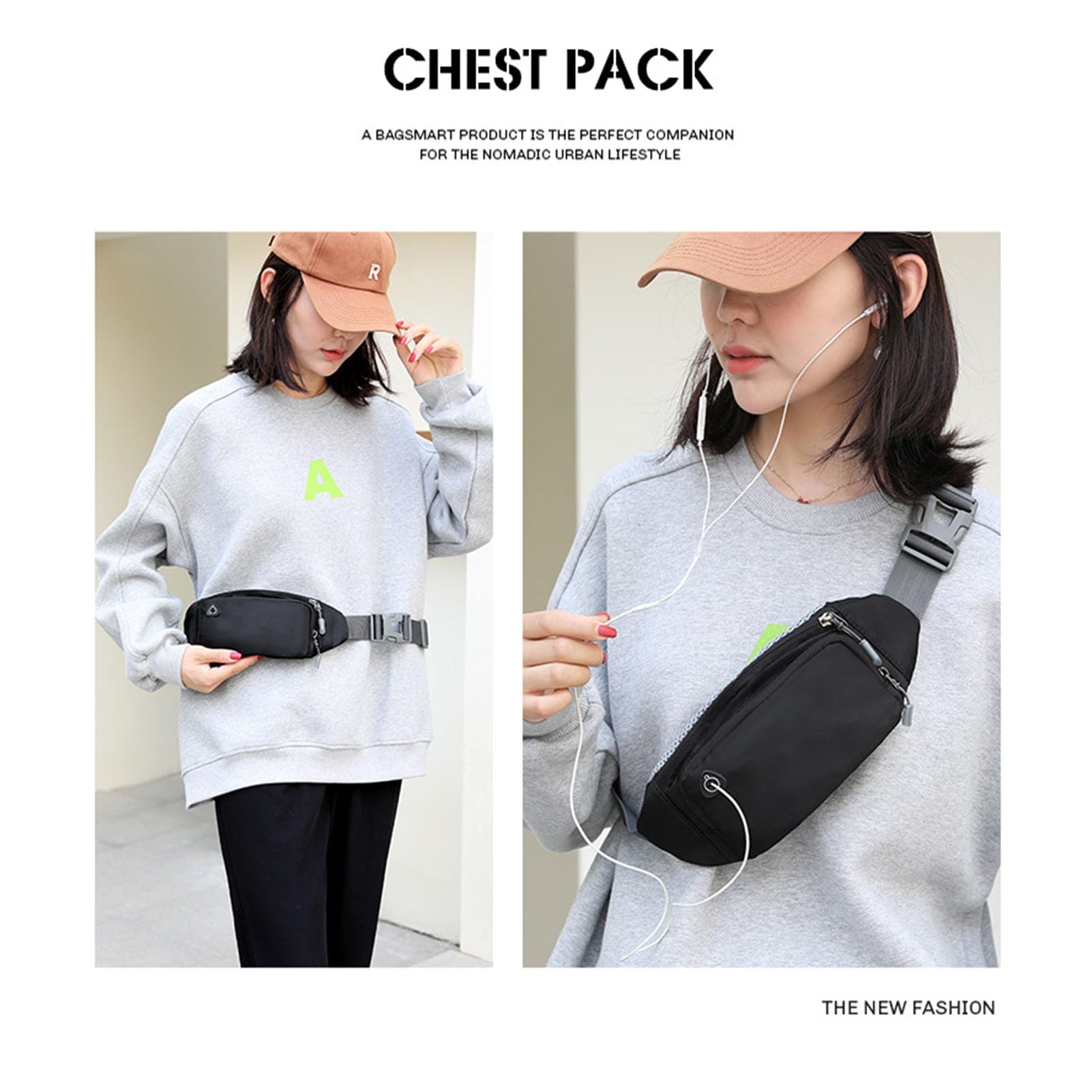 Ausla Nylonowa Torba w Talii Fanny Pack Bag Paska z Regulowanym Paskiem Wodoodporna Konstrukcja Oddychająca z Tyłu Oddychania do Biegania na Rowerze (Nylon czarny (szary pasek))