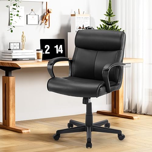 Miniatura 2 de Sweetcrispy Silla de oficina ejecutiva con reposabrazos acolchados, soporte lumbar de espalda media y ángulo de inclinación ajustables de altura y