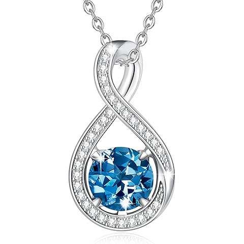 FANCIME Birthstone Necklaces for Women Fine Jewelry Sterling Silver Infinity Pendant Anniversary Birthday Gifts for Her Women Wife Mom Lady Daughter, Chain 16