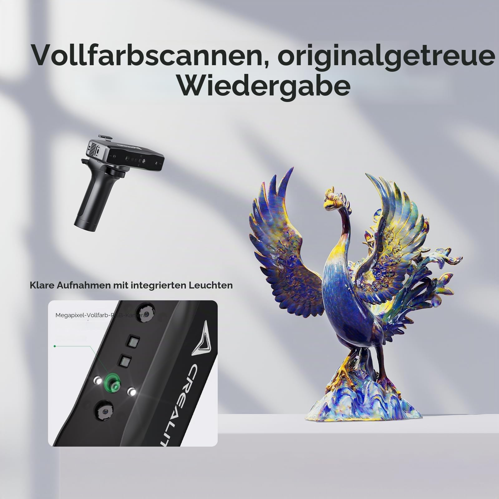 Creality Otter Lite 3D Scanner für 3D Druck, Kabelloser Handscanner, 0,05 mm Genauigkeit, Anti Shake Tracking, Geschwindigkeit bis zu 30 fps, 24 Bit Vollfarbscannen für Objekte von 20–2000 mm