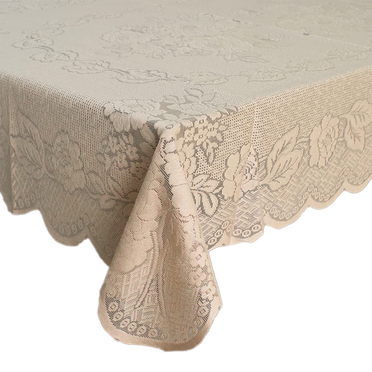 Kuber IndustriesKuber Industries Luxurious 4 Seater Cotton Center Table Cover/Table Cloth|Rose Printed & Premium Cotton|Size 152 x 101 x 1 CM (Cream)-44KM078