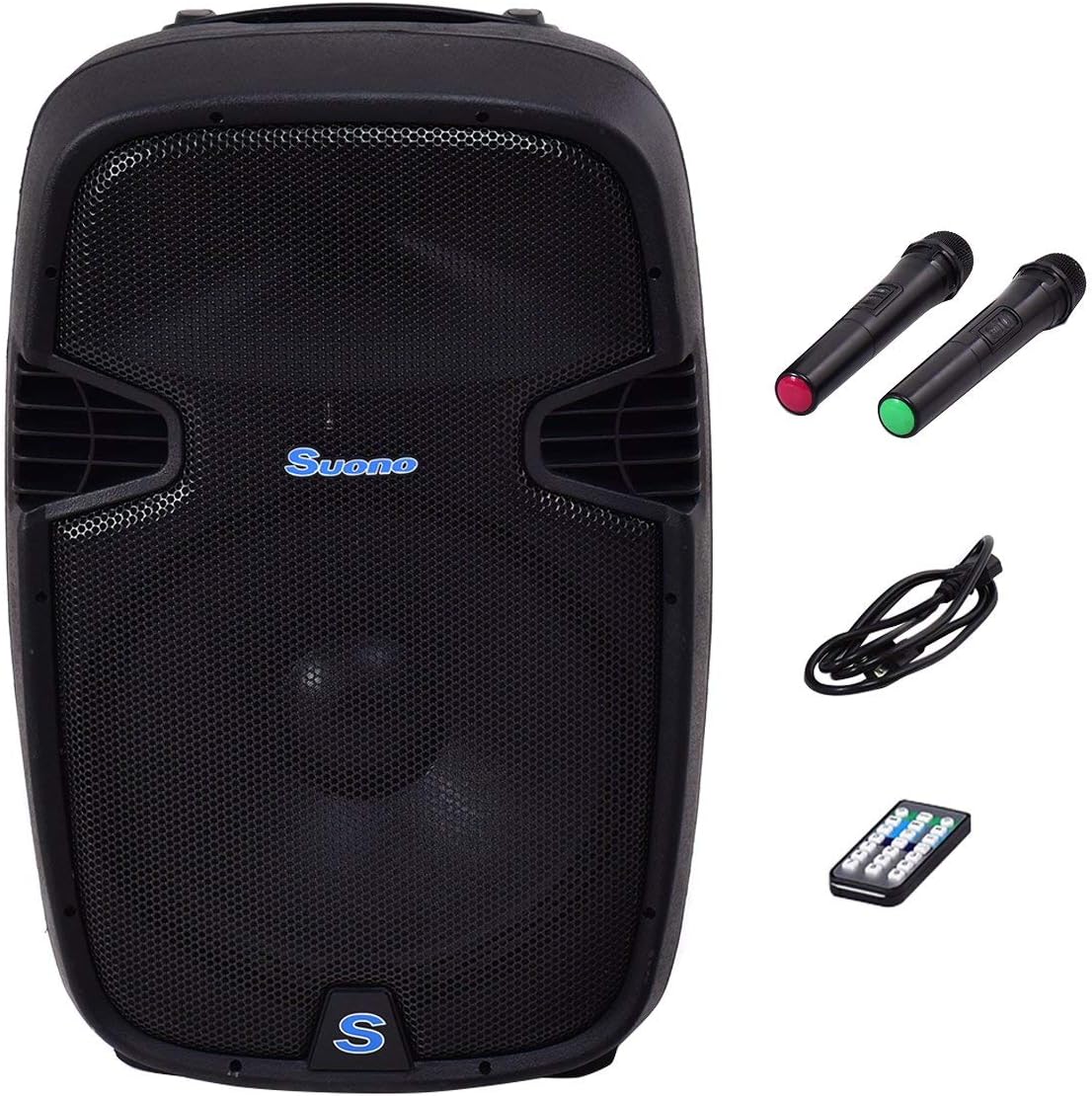 Suono Powered Speakers, 2-Way Full Range Portable DJ/PA Speaker System Set with Microphones/USB/Bluetooth (12" 600W)