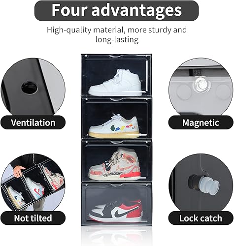 Miniatura 9 de Paquete de 8 cajas de almacenamiento de zapatos XL, vitrinas para tenis, cajas de zapatos de plástico transparente apilables de 13.4 x 10.6 x 8.3