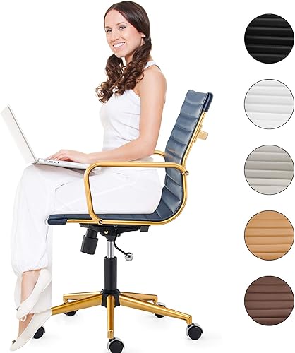 Miniatura 27 de Silla de oficina giratoria con reposabrazos y ruedas, cómodo asiento ajustable para juegos para adultos, silla de trabajo resistente para oficina en