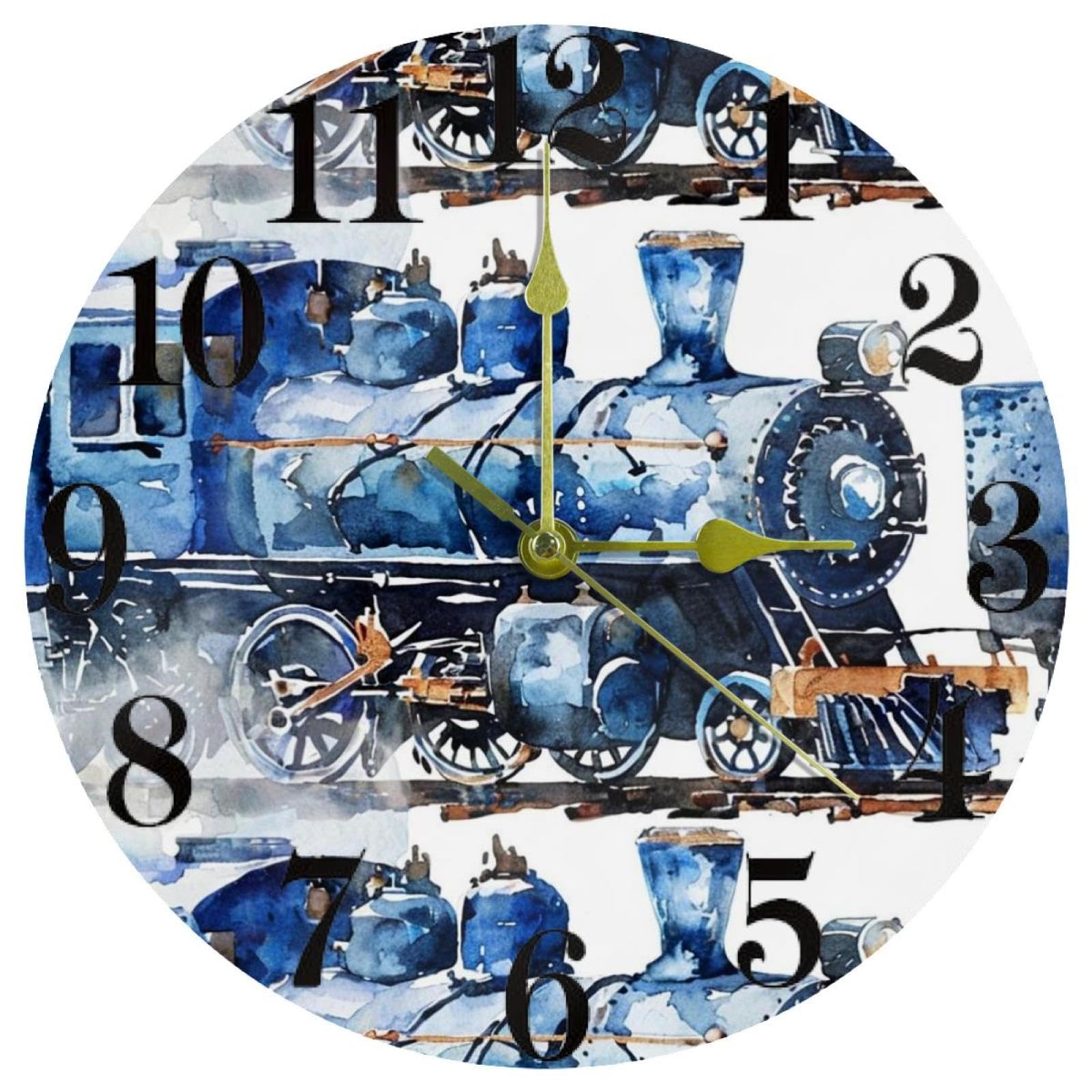 Horloge murale à quartz silencieuse bleue aquarelle pour bureau et cuisine