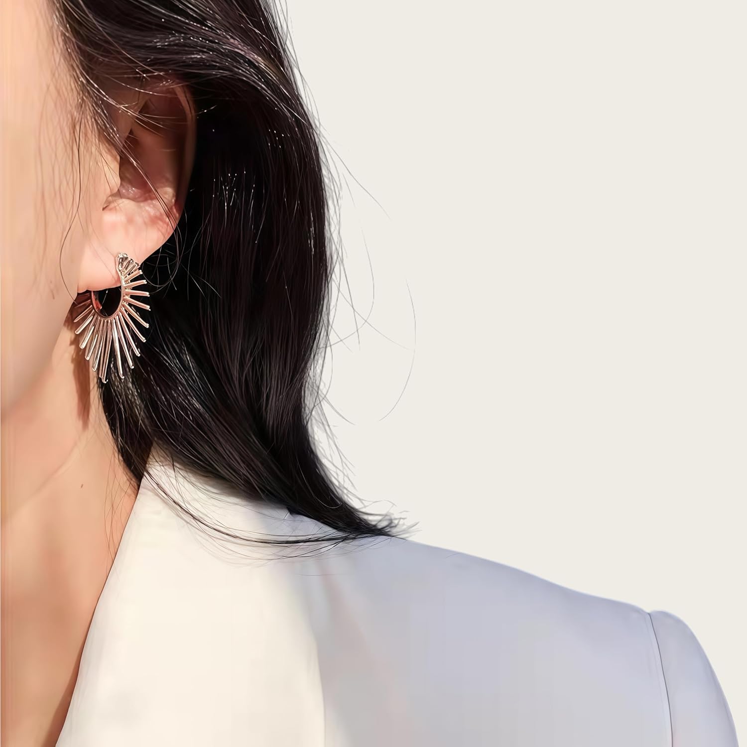 Sunburst Statement Hoop Earrings, Gold Plated Trendy Dangle Earrings Non Tarnish Hypoallergenic Lightweight Fashion Jewelry for Women, 30mm - Image 6