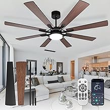 Depuley 72-Inch Ceiling Fan with Light: Modern 8-Blade Walnut and Black Indoor Outdoor Fans with Remote App Control Dimmable Light - Ultra Quiet DC Motor Reversible 6 Speed Timer
