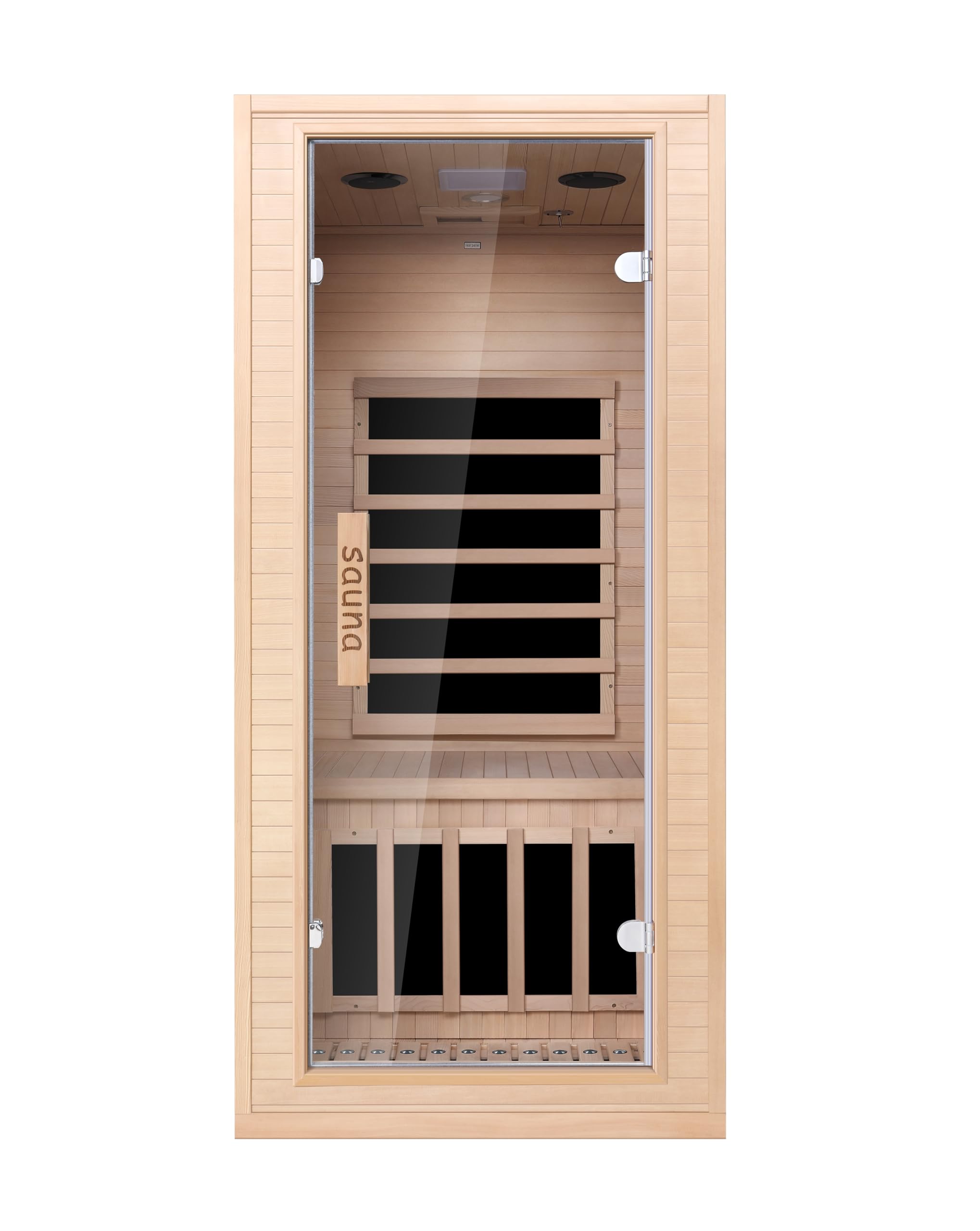 1-Personen Ferninfrarot-Sauna | 1350W mit Niederfeld-Technologie | 6 Infrarotstrahler & LED-Lichttherapie | Heimsauna aus Hemlockholz mit Bluetooth & einfacher Montage