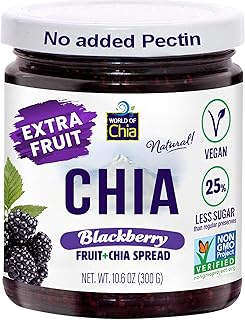 World of Chia Extra Fruit Chia Seeds Jam - Blackberry Jams and Preserves – All Natural Super Food Chia Jam, Gluten Free, Vegan, Additive Free, Low Sugar, Omega 3, Non-GMO, Made in USA Fruit Spread - (10.6 Oz, 300 g Jar) Pack of 1