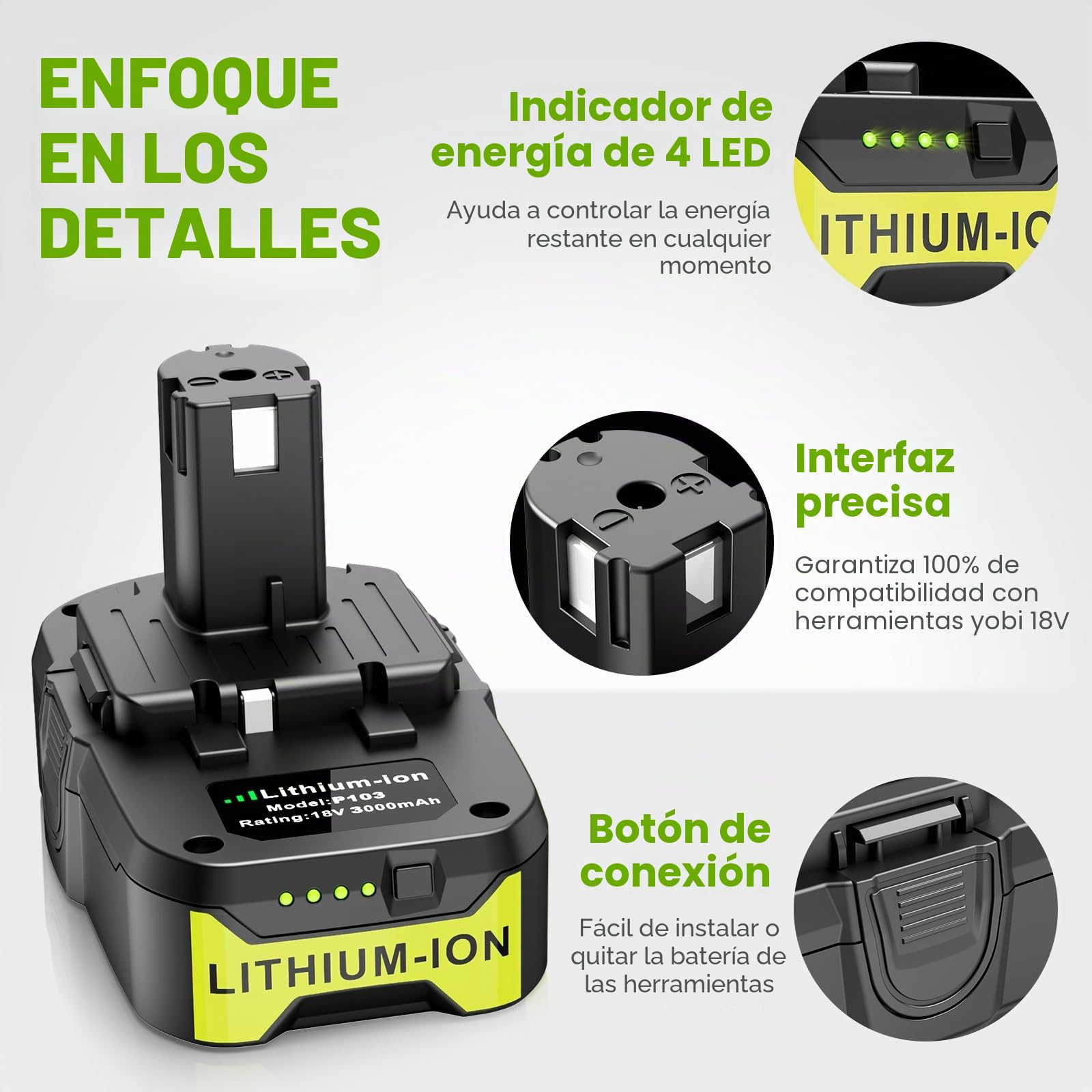 LabTEC P103 18 V 3000 mAh Batería de repuesto para Ryobi BPL1815 P102 P104 P105 P106 con puerto USB P117 Recambio P117 12V-18V One Plus Series, juego de cargadores USB Ryobi P107 P108