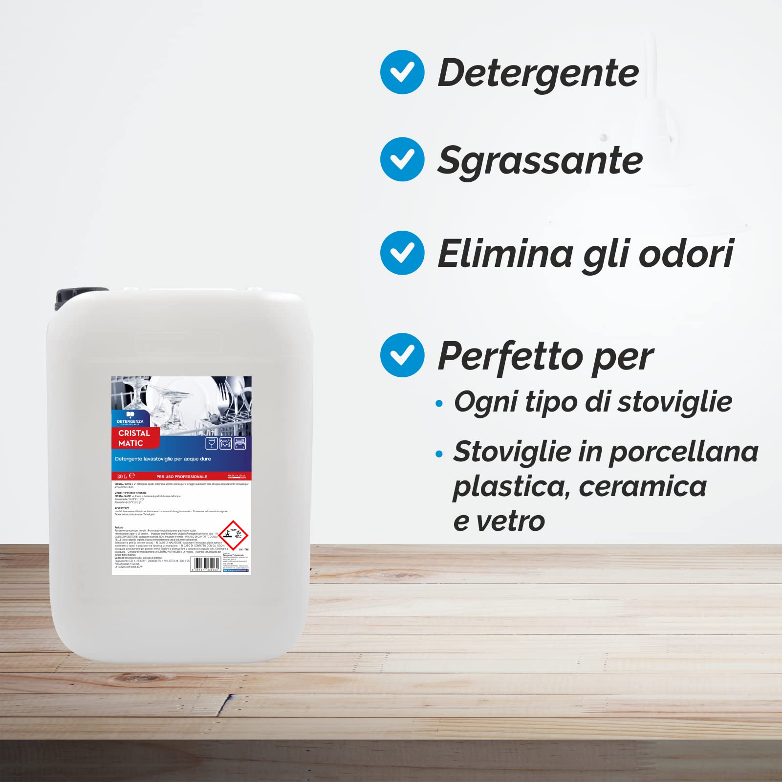 DETERGENTE LAVASTOVIGLIE per ACQUE DURE Cristal MATIC CONCENTRATO - Tanica da 20 L