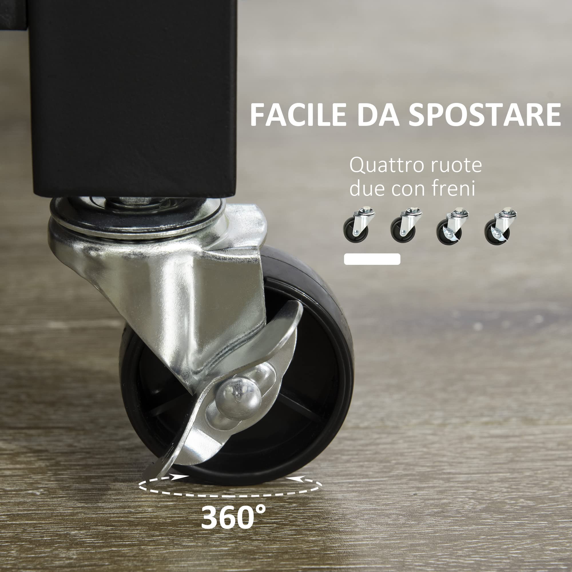 HOMCOM Carrello da Cucina Portavivande con Cassetto, Mensole, Armadietto e 4 Ruote, Legno Truciolare, 60x50x84.5cm, Quercia