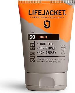 LifeJacket Sun Protection Gel SPF 30 UVA, UVA 5* Sun Cream/Sunscreen factor 30, Face + Body 100ml Lightweight, Non-greasy, Water resistant, Cruelty free, Clinically Approved for Sensitive & Dry Skin
