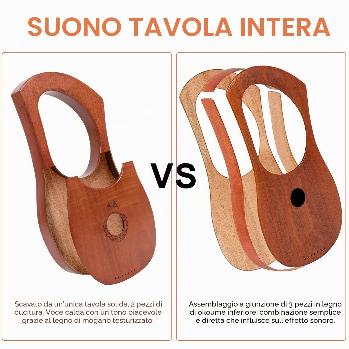 Lyre harp,AKLOT lira arpa 7 corde in metallo in mogano con chiave di accordatura e custodia nera
