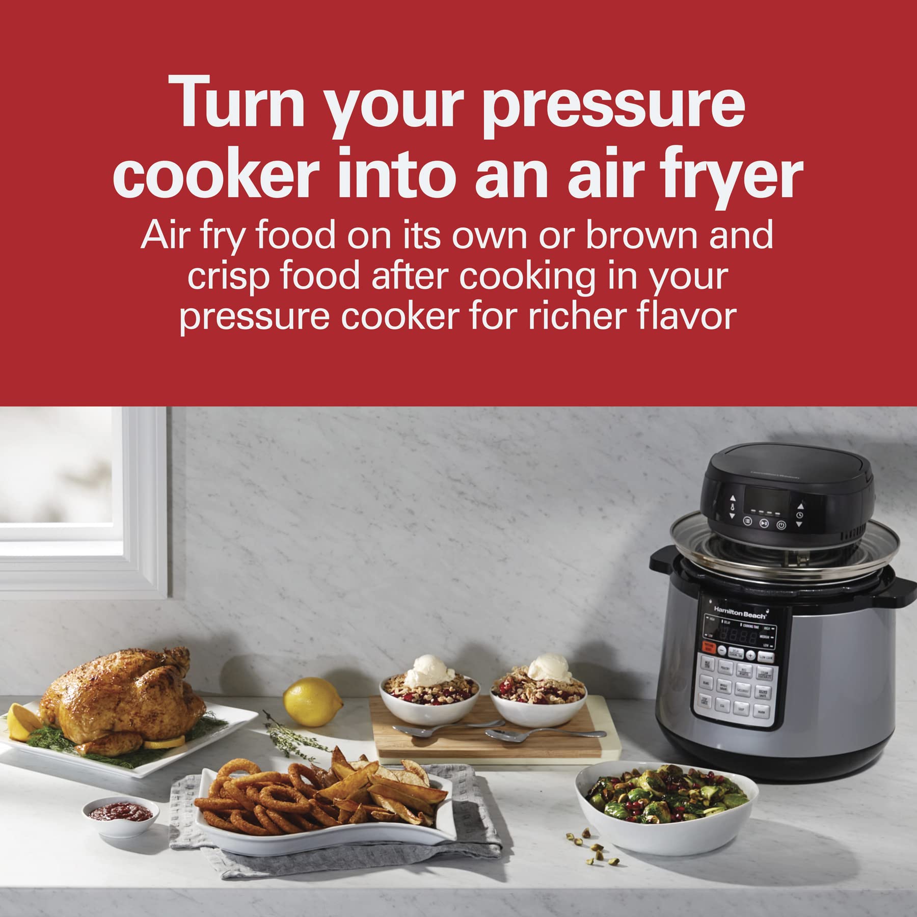 Hamilton Beach Air Fry Lid for 6 and 8 Quart Pressure Cookers, Compatible with Other Leading Brands, Black (34510)