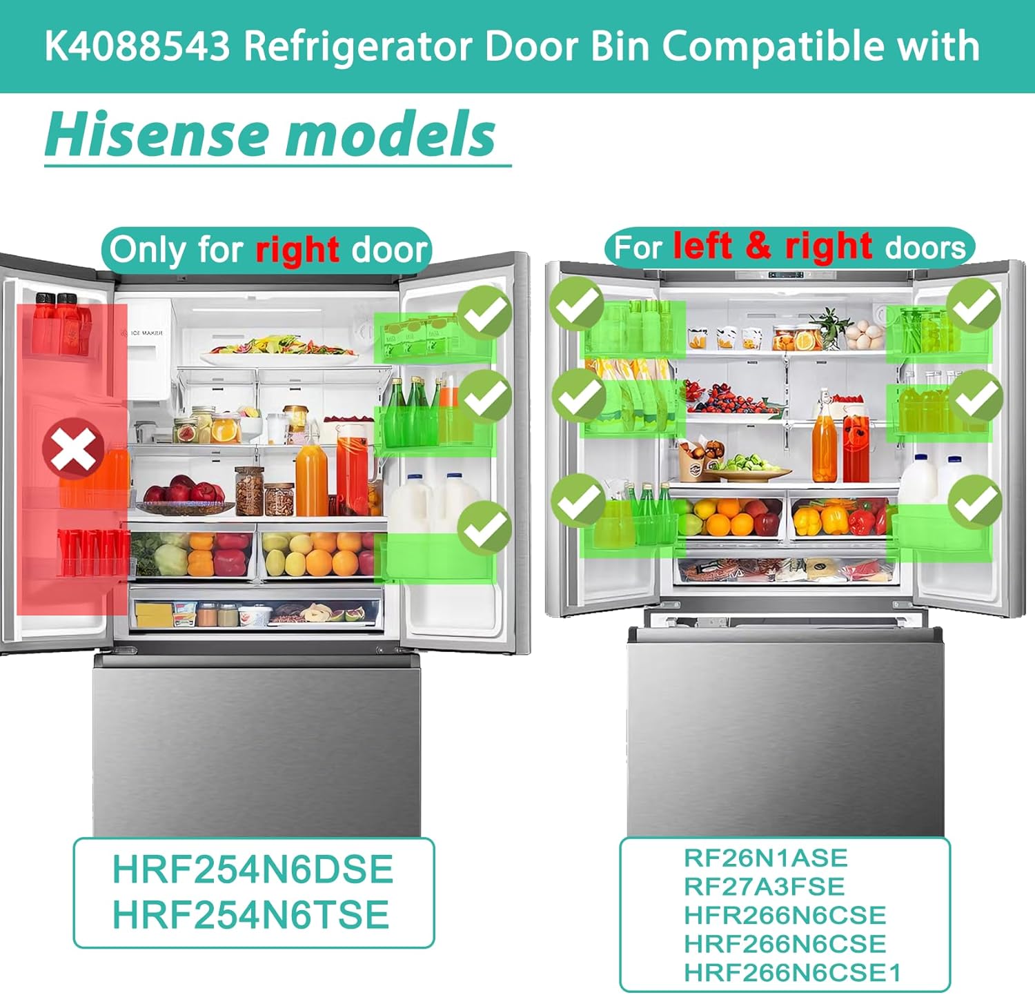 HRF266N6CSE1 Door shelf, Compatible with Hisense Refrigerator Door Bin Right and Left HFR266N6CSE, RF26N1ASE, HRF266N6CSE. for Hisense Upper Door Shelf Right HRF254N6TSE, HRF254N6DSE. part: K4088543.