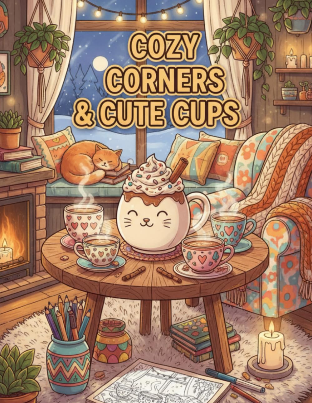Cozy Corners & Cute Cups: A Hygge Coloring Book: Relaxing Coloring Book for Hygge, Mindfulness & Stress Relief