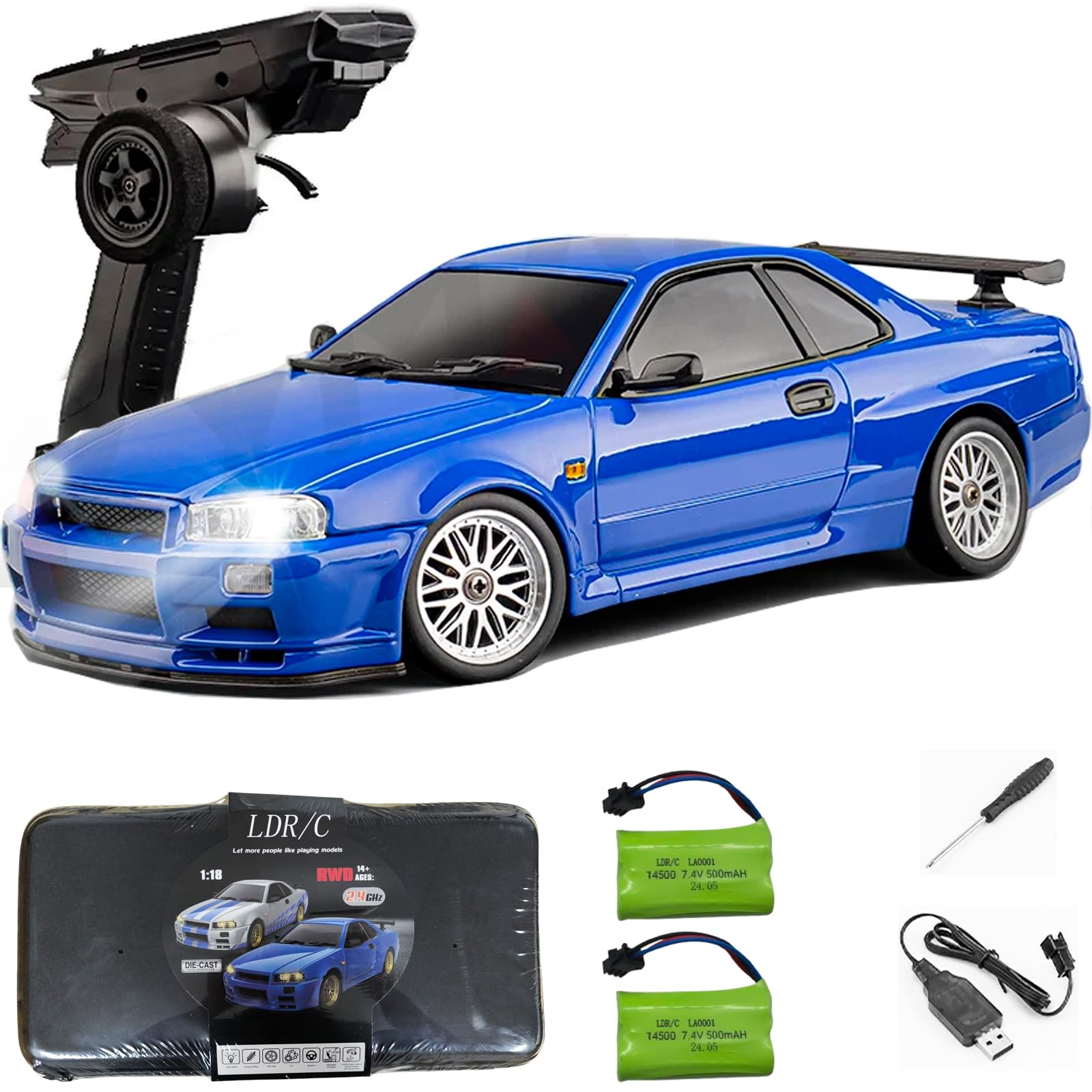 Amazon.com: Moonzeamus LD1899 1:18 RC Drift Car GTR R34 2.4GHz RWD