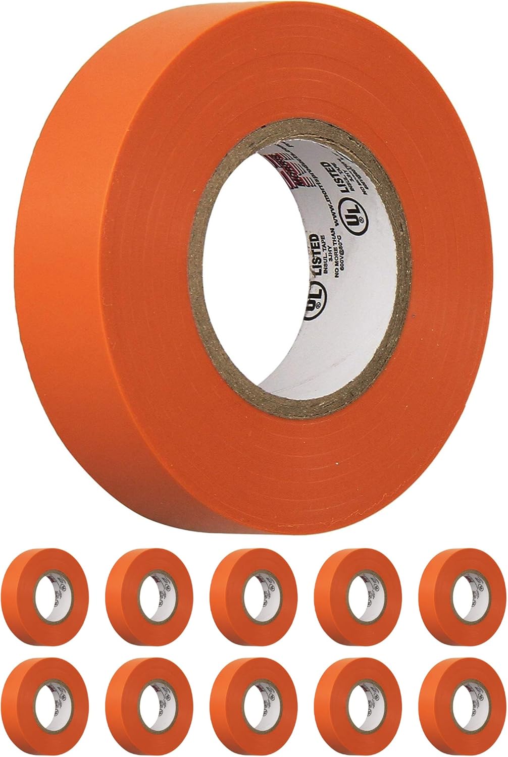 Item # 60070, 10 Pack Orange Electrical Tape, Large Rolls, Each 3/4-Inch Wide and Full 60 Feet Long, 7 mil, Use for Protective Jacketing and Bundling[Pack of 10]