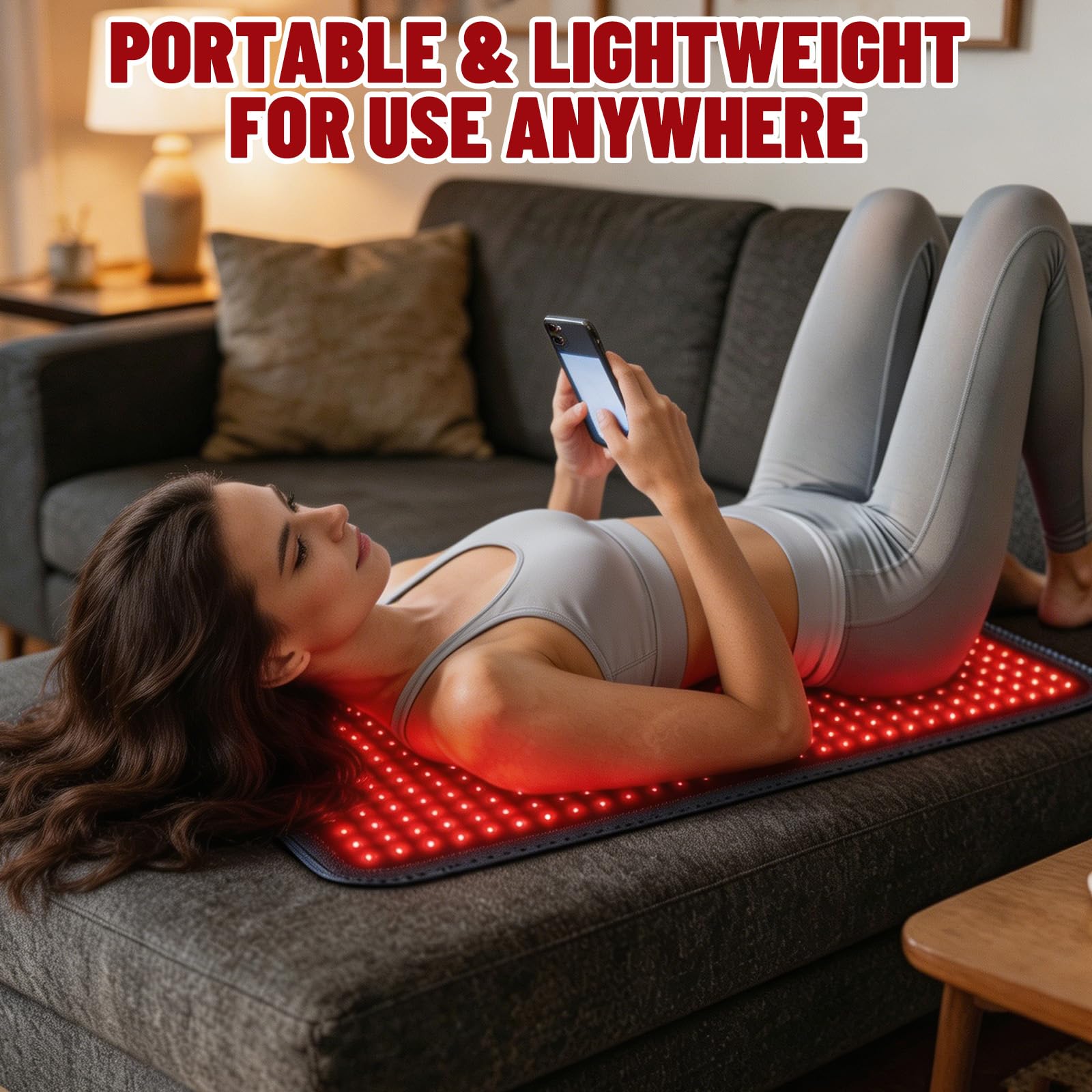 Tappetino a infrarossi con 210 LED, 660 nm e 850 nm Red Light Therapy per il corpo, terapia della luce rossa con 5 livelli di luminosità e 5 impostazioni di tempo per gambe, schiena, vita, scuola, 80