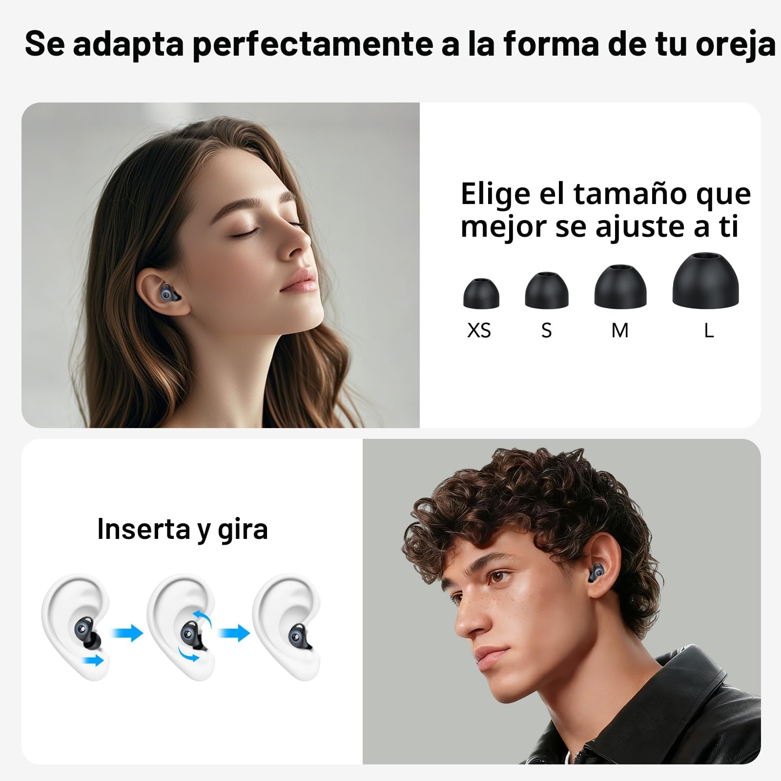 Tapones Oidos Ruido Dormir, Cancelación de Ruido de 45 dB, Tapones Oidos Rreutilizables de Silicona Blanda, 4 Tamaños (XS/S/M/L), Tapones Adecuados para Dormir, Viajar, Concentrarse o Concierto, Negro
